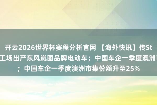 开云2026世界杯赛程分析官网 【海外快讯】传Stellantis将在法国工场出产东风岚图品牌电动车;中国车企一季度澳洲市集份额升至25%