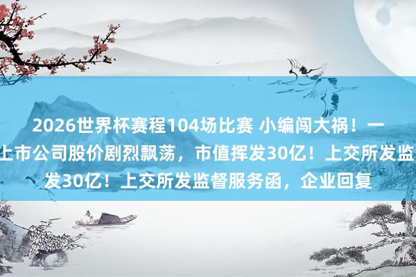 2026世界杯赛程104场比赛 小编闯大祸!一篇“小作文”致百亿上市公司股价剧烈飘荡,市值挥发30亿!上交所发监督服务函,企业回复