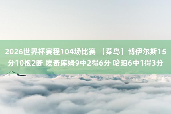 2026世界杯赛程104场比赛 【菜鸟】博伊尔斯15分10板2断 埃奇库姆9中2得6分 哈珀6中1得3分