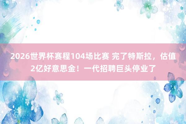 2026世界杯赛程104场比赛 完了特斯拉,估值2亿好意思金!一代招聘巨头停业了