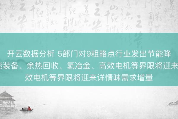 开云数据分析 5部门对9粗略点行业发出节能降碳“攻坚令” 节能装备、余热回收、氢冶金、高效电机等界限将迎来详情味需求增量